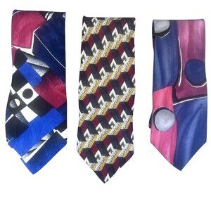 Louis Feraud Tie Lot 3 Mens Silk Multicolor Geometric Designer Classic Made USA